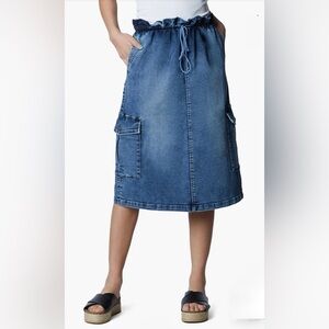 Wash Lab Denim Blue Paperbag Women's Midi Skirt, Size Medium